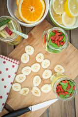 Fresh cutted fruit in jar