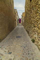 Old medieval cobble stone empty small street path