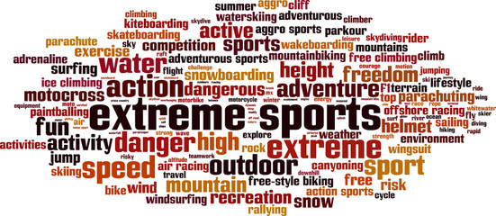 Extreme sports word cloud concept. Vector illustration