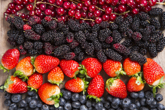 Some gooseberries, raspberries, strawberries and blueberries ove