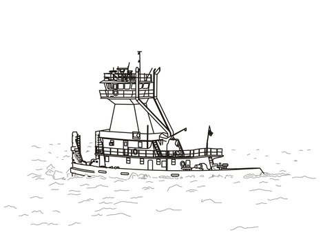 black and white tugboat on water clip art preview