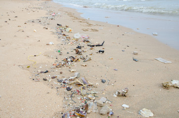 Garbage on a beach, environmental pollution
