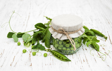 Jar with fresh peas