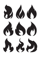 Set of 9 black fires for design or tattoo