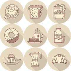 Flat line icons for tasty breakfast