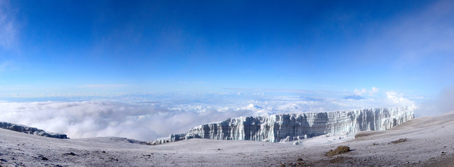 Panoramic view from the peak Uhuru of Kilimanjaro