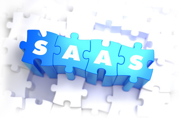 Fototapeta premium SaaS - Text on Blue Puzzles.