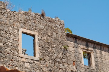 Wall of old building. Fragment of architecture in Korcula, Croatia