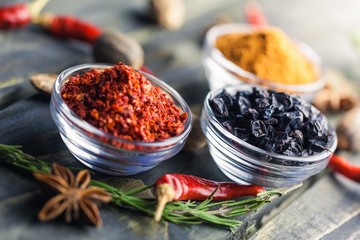 Spices, closeup, curry powder.