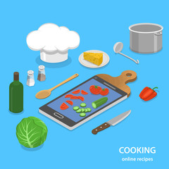 Online recipes flat isometric vector concept.