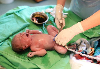 Newborn baby after birth in hospital - obrazy, fototapety, plakaty