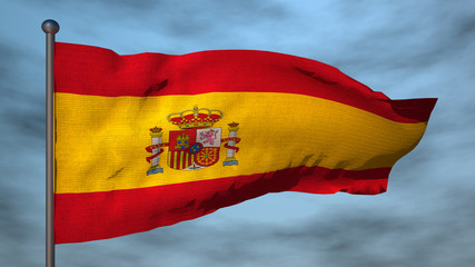 Spain 3d flag on blue sky background