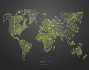 Low poly world map illustration. Point and geometrical form, structure line