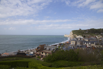 Panoramic views of famous village d'Etretat