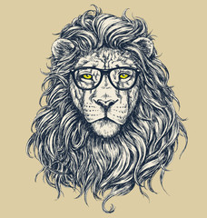 Illustration vectorielle de hipster lion. Verres séparés.