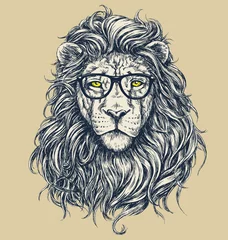 Photo sur Aluminium Chambre jeunesse Illustration vectorielle de hipster lion. Verres séparés.