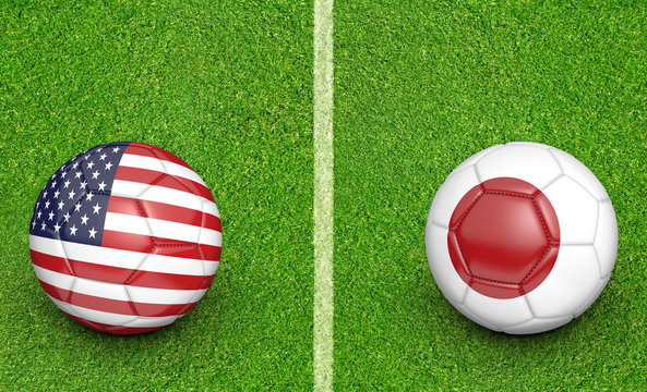 Team balls for a United States vs Japan soccer tournament match