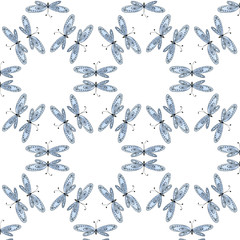 Seamless watercolor pattern of blue butterflies