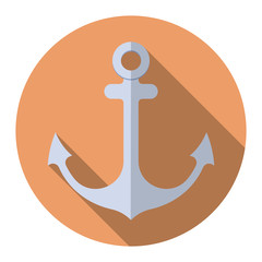 Flat design modern vector illustration of anchor icon with long shadow, isolated