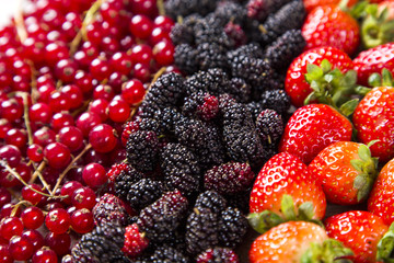 Some gooseberries, raspberries, strawberries and blueberries ove