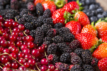 Some gooseberries, raspberries, strawberries and blueberries ove