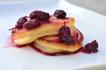 Pancakes with mulberry jam.