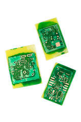 Handmade amateur electronics PCB isolated on the white background