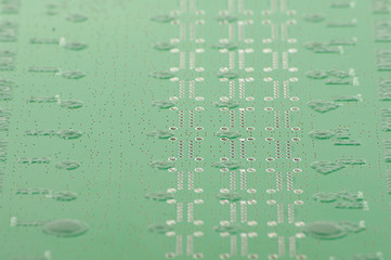 Electronics PCB with green peelable solder mask selective focus
