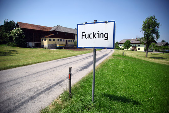 Austrian city Fucking entrance sign