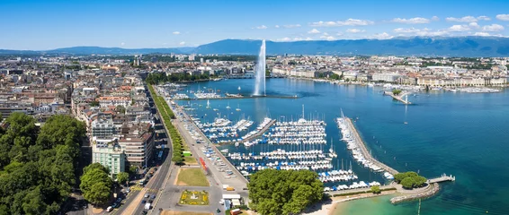 Foto op Plexiglas Aerial view of Leman lake -  Geneva city in Switzerland © Samuel B.