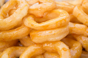 closeup of a pile of  typical  donuts