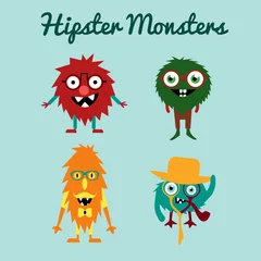 Fotobehang Vector set  of freaky cute retro hipster alien monsters © fosin