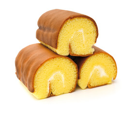 three sweet rolls on a white background