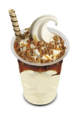 Sundae ice cream in cup on white background