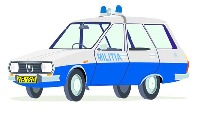 Caricatura Dacia 1310  break Militia Romania vista frontal y lateral