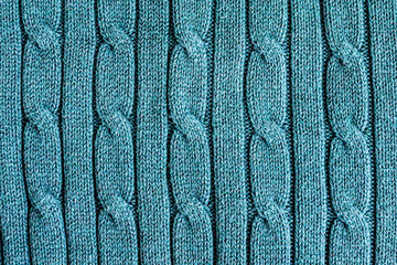 Full frame turquoise cable knit fabric with vertical pattern