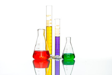 science Laboratory Glassware, reflective white table