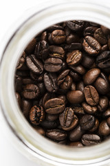 Fresh coffee beans in bottle