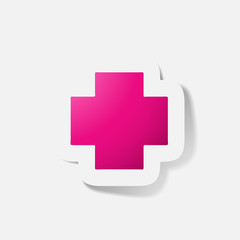 Paper clipped sticker: medical cross