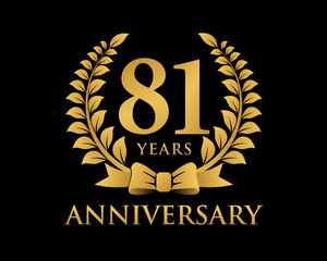 anniversary logo ribbon wreath black background 81