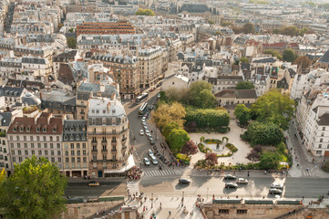 Fototapeta na wymiar Overview of the Square Rene-Viviani and Quai de Montebello in 5th arrondissement of Paris.