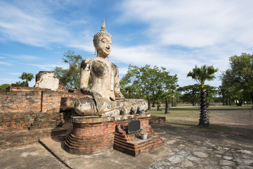 Ancient Buddha statue at Sukhothai historical park, Thailand.