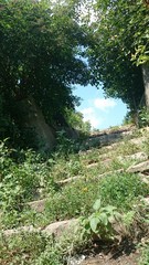 Каменная лестница в природе с видом на небо