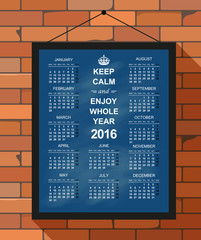 Calendar 2016 / English calendar for year 2016, week starts on Monday, vector illustration
