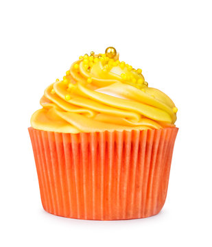 Yellow Cupcake Isolated On White Background