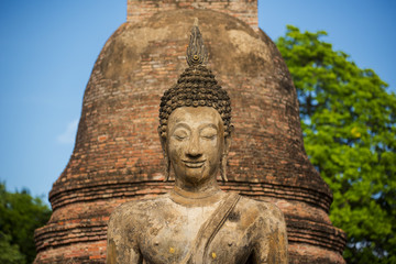Ancient Buddha Statue at Sukhothai historical park, Mahathat Temple ,Thailand.