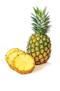 Pineapple with slices on white background, Fruit.