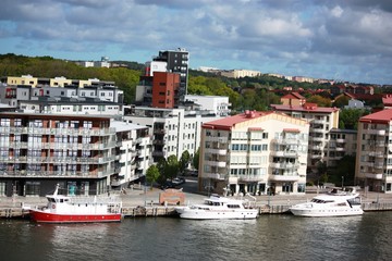 Fototapeta na wymiar Gothenburg harbor area on a cloudy day in Sweden, 