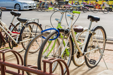 Bycicles rental service in Sukhothai historical park ,Thailand.