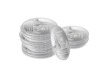 Thai money 1 baht coin stack vector